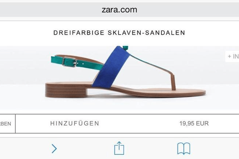 Sklaven Sandalen Zara entschuldigt sich fur Online Shop Produkt